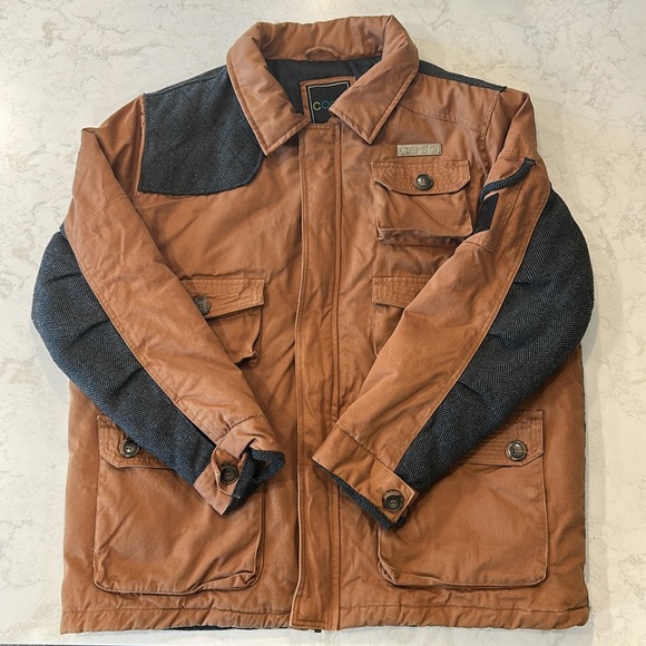 COOGI Brown Grey Black Tweed Flight Bomber Tactical Military Cargo Jacket 2XL - Picture 16 of 16